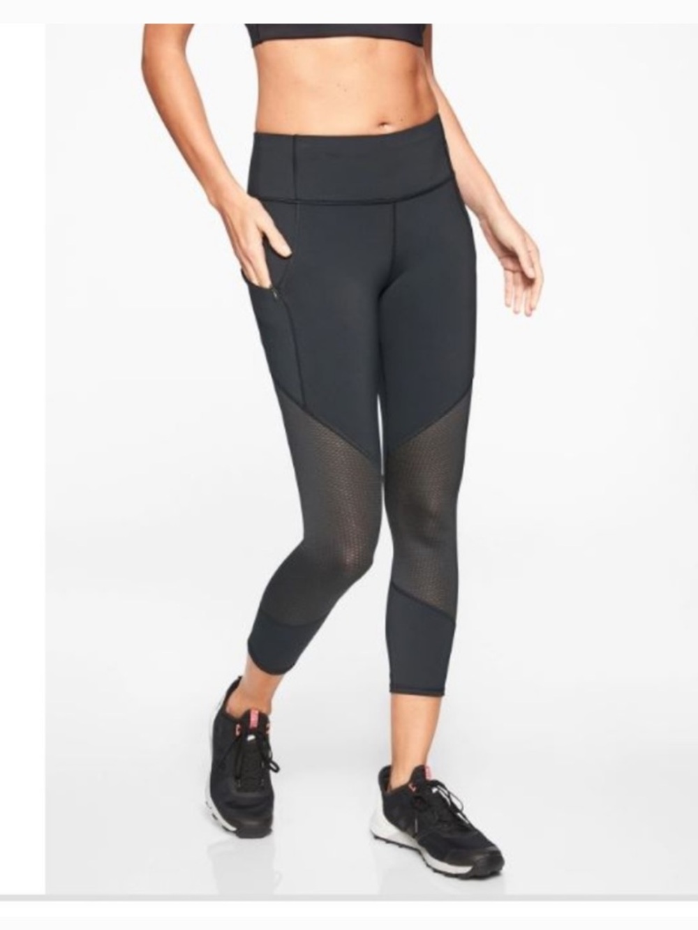 Athleta Black Mesh Contender Capris- worn about 3x. Good shape- 79 retail